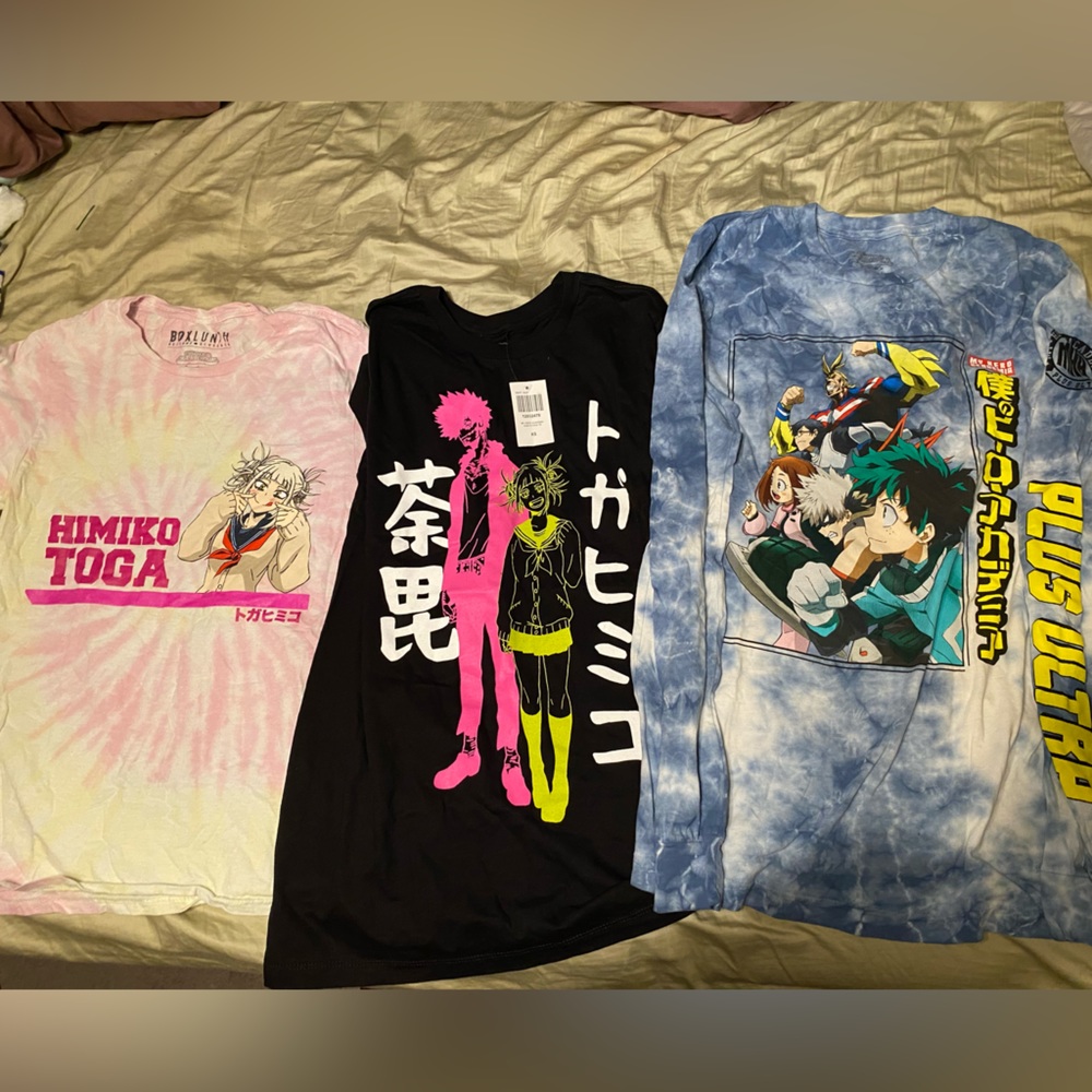 Three adult XS My Hero Academia shirts, Himiko Toga Hot Topic Box Lunch Anime